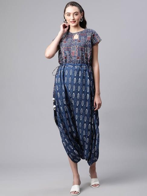 divena blue cotton printed jumpsuit