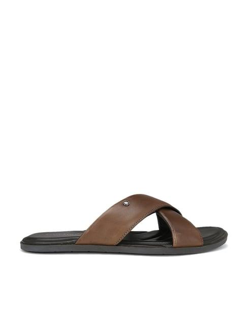 louis philippe men's brown cross strap sandals