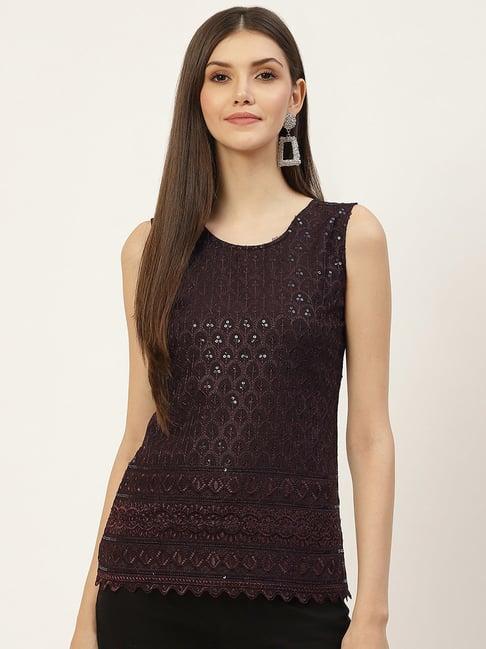 brinns dark brown embellished a-line top