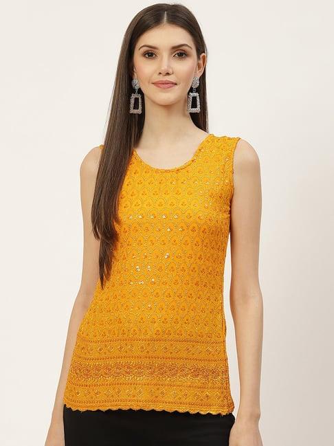 brinns mustard embellished a-line top