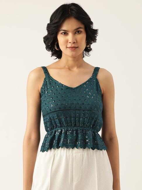 brinns teal embellished top