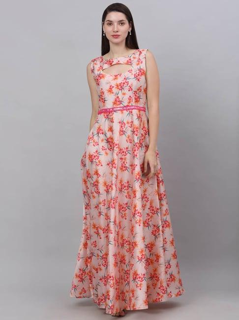 neudis pink floral print maxi dress