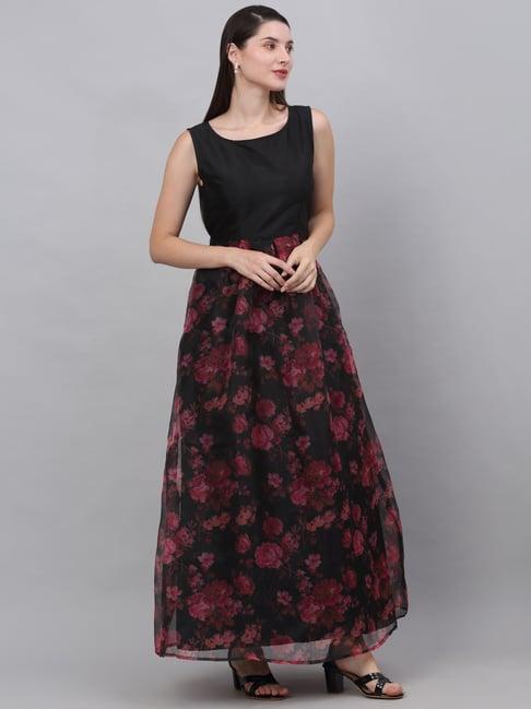 neudis black floral print maxi dress