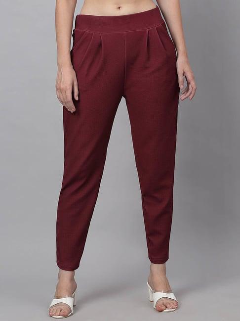 neudis maroon regular fit mid rise trousers