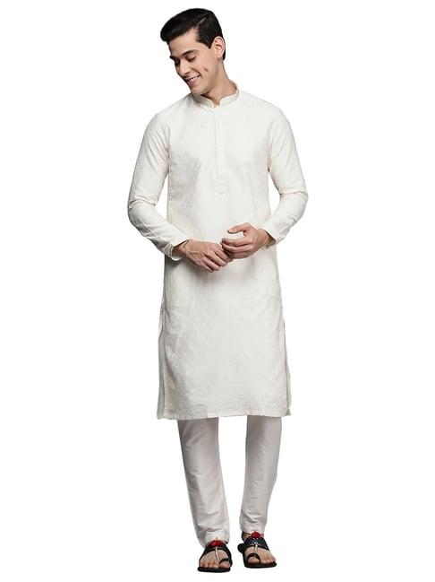 manyavar off white printed kurta & pyjama set