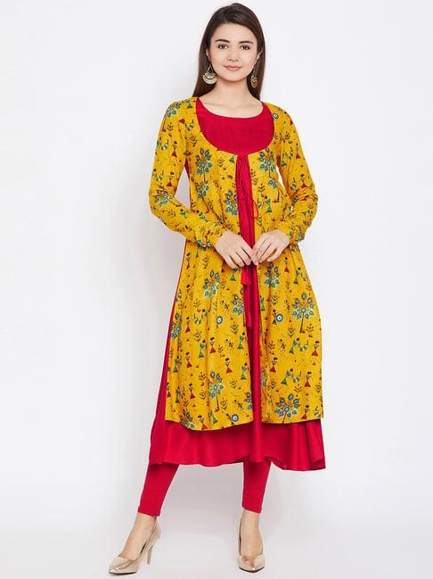 panit red & yellow printed a line kurta