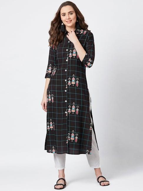 panit black printed straight kurta