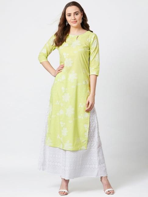 panit lime green printed straight kurta