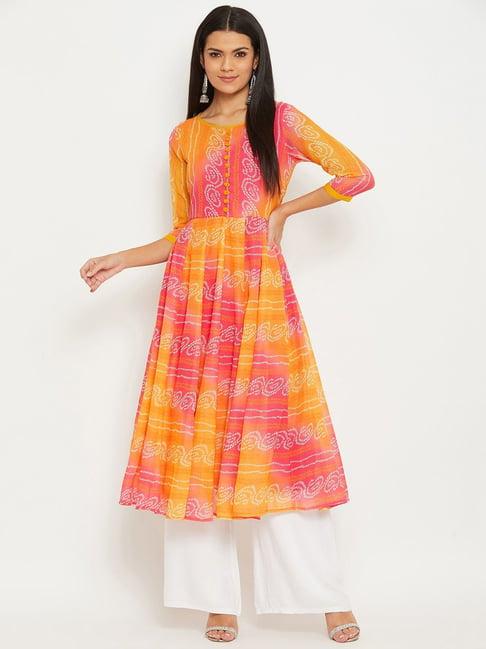 panit orange bandhani fit & flare kurta