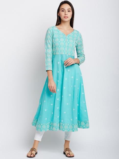 panit turquoise embroidered anarkali kurta