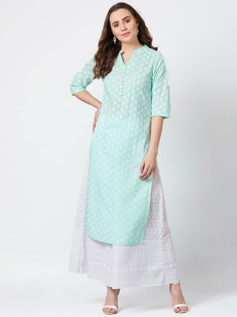 panit blue & white printed cotton kurta & palazzo set