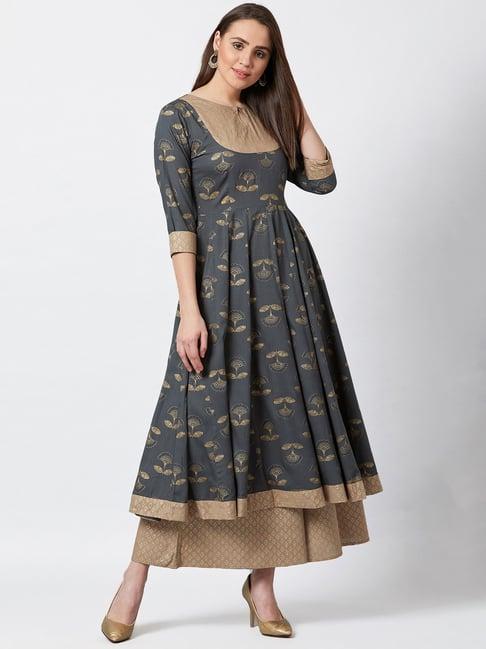 panit charcoal printed kurta & palazzo set