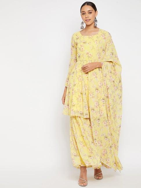 panit yellow printed kurta with sharara & dupatta set