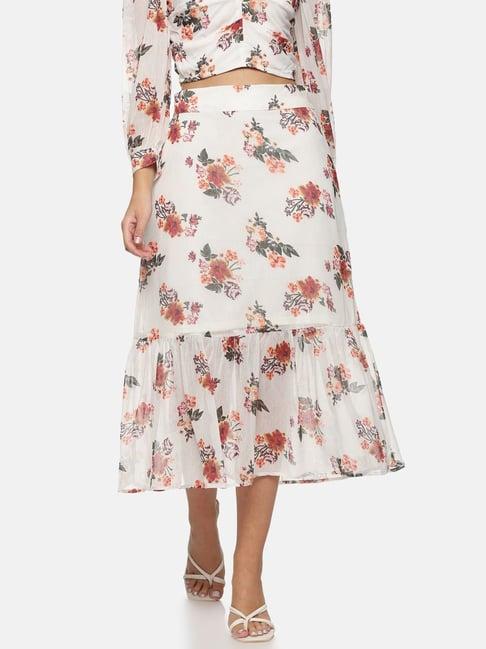 isu white floral print a-line skirt