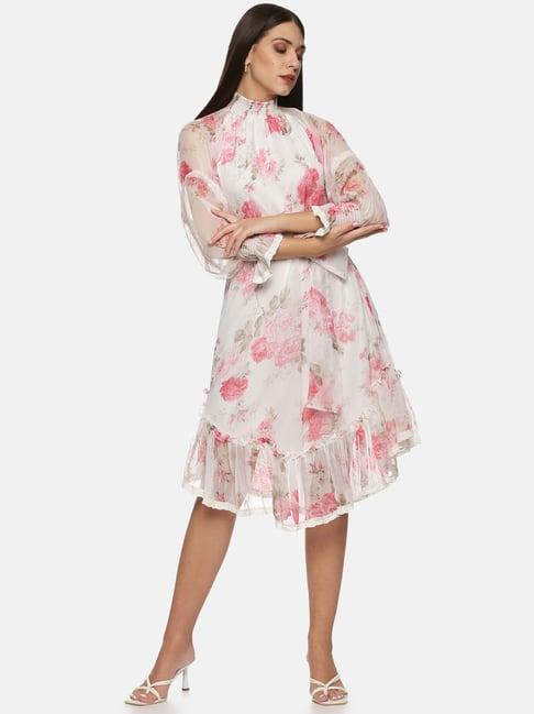 isu white floral print a-line dress