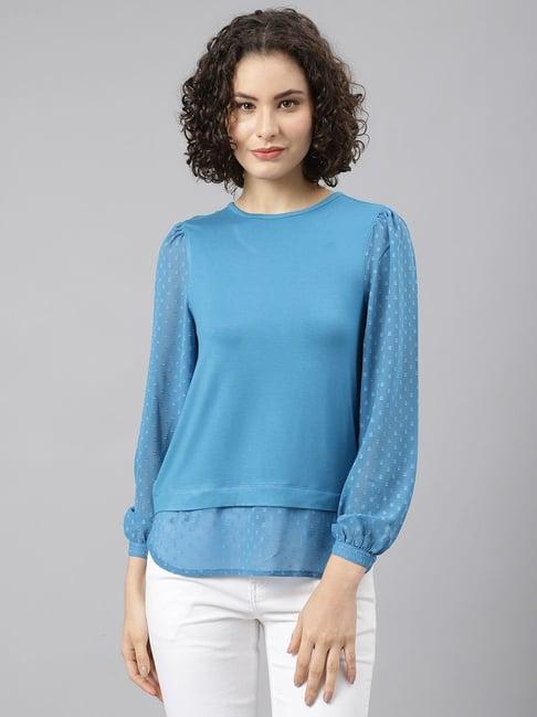 beverly hills polo club blue self pattern top