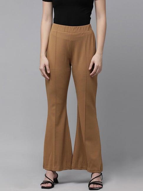 rare light brown mid rise flared fit trousers