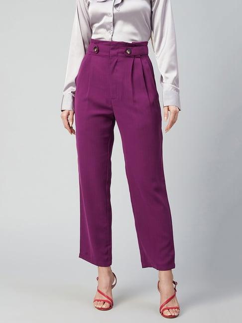 marie claire purple mid rise regular fit trousers