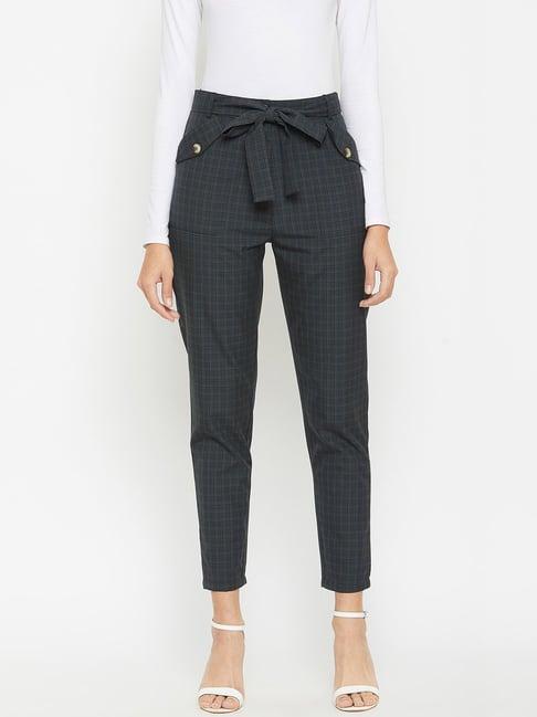 marie claire blue check mid rise slim fit trousers