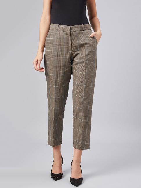 marie claire light brown check mid rise regular fit trousers