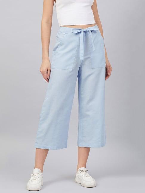 marie claire light blue low rise regular fit parallel trousers