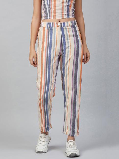 marie claire multicolor striped mid rise regular fit trousers