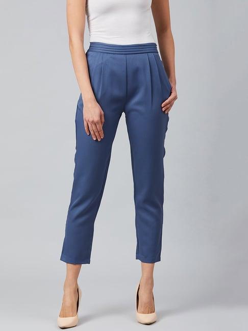 marie claire blue mid rise regular fit trousers