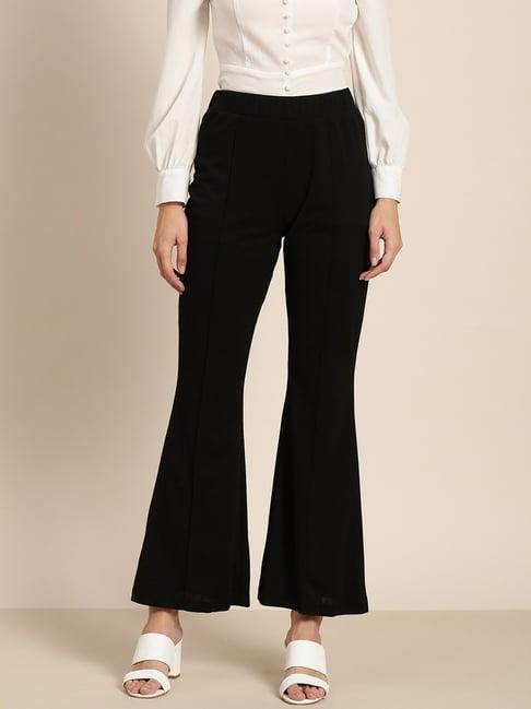 marie claire black mid rise flared fit trousers