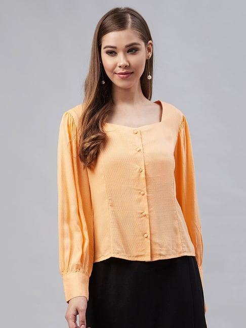 marie claire orange puff sleeves shirt