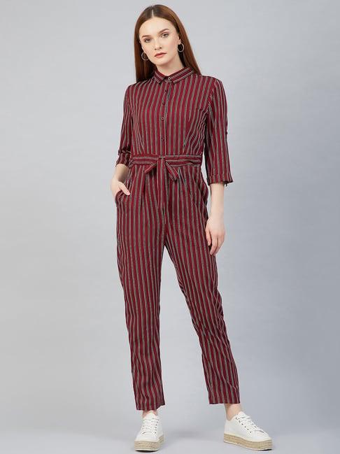 rare maroon striped jumpsuit