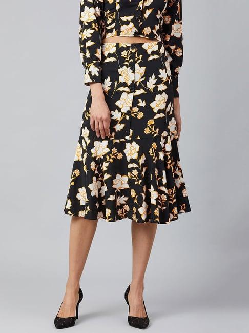 carlton london black printed a-line midi skirt