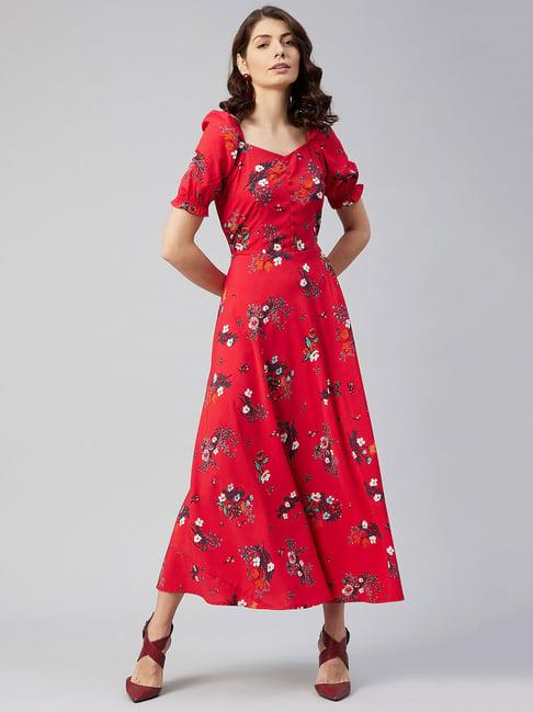 rare red floral print maxi dress