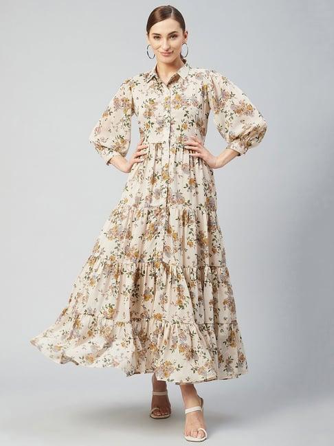 marie claire beige floral print maxi dress