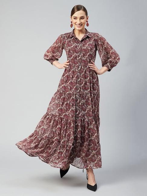 marie claire maroon floral print maxi dress