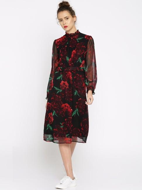 rare black & red floral print a-line dress