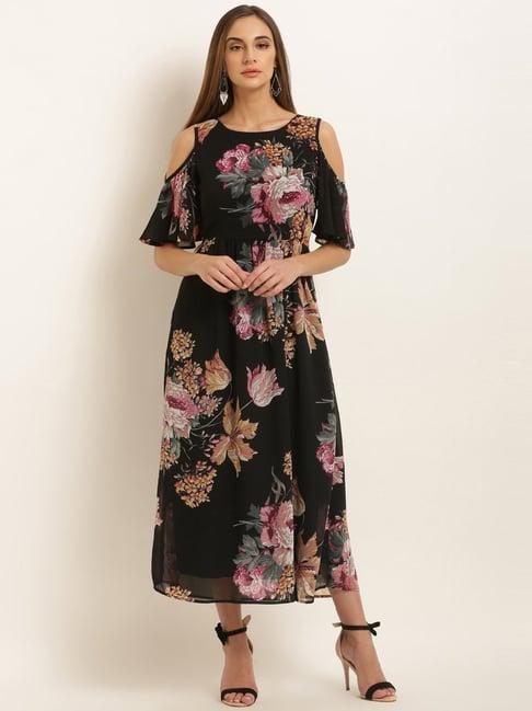 rare black floral print maxi dress