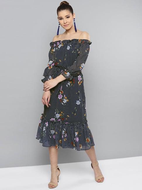 rare blue floral print a-line dress