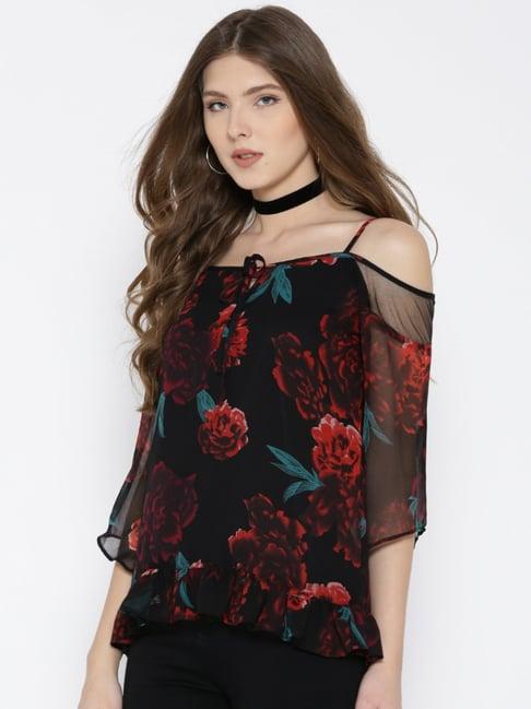 rare black floral print top