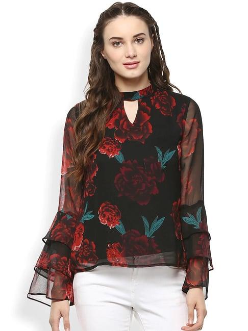 rare black & red floral print top