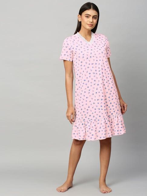 chemistry blue cotton printed night dress