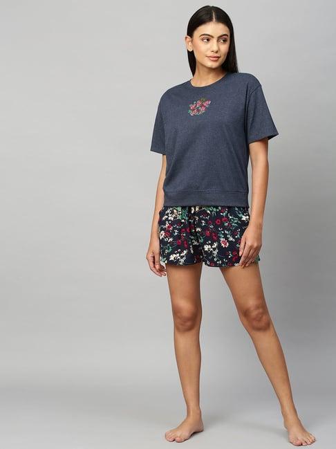 chemistry navy cotton floral print t-shirt with shorts