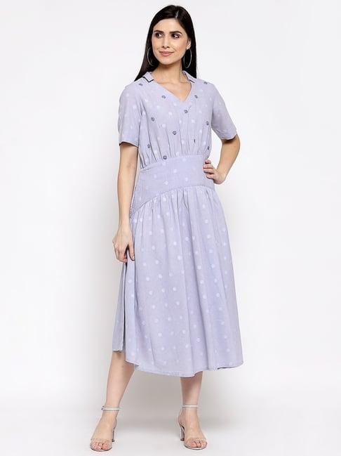 dart studio blue cotton embroidered a-line dress