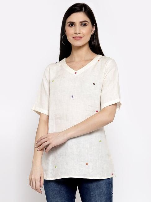 dart studio white linen embroidered top