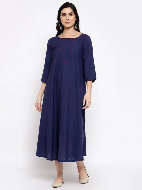 dart studio navy cotton embroidered a-line dress