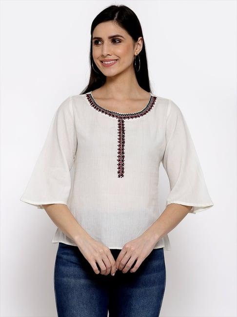 dart studio white linen embroidered top