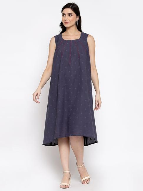 dart studio navy cotton embroidered a-line dress