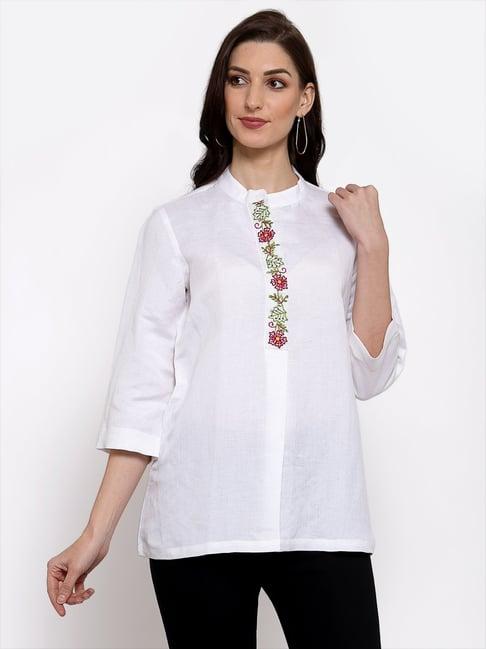 dart studio white linen embroidered top