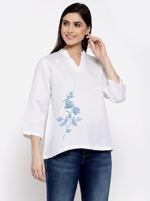 dart studio white linen embroidered top