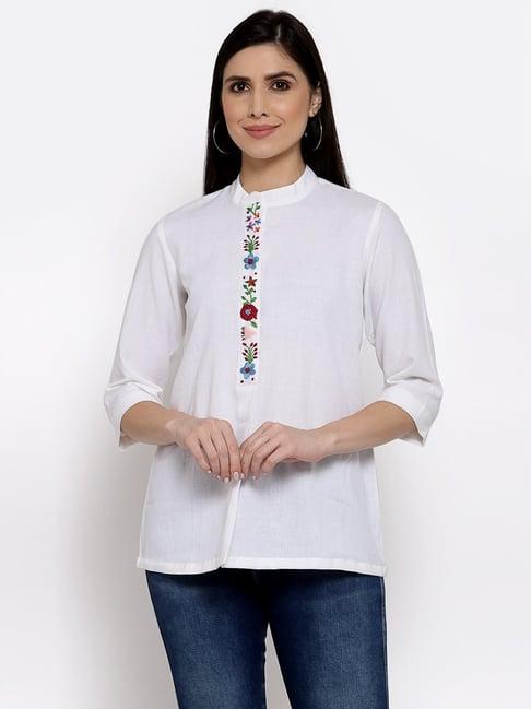 dart studio white linen embroidered top