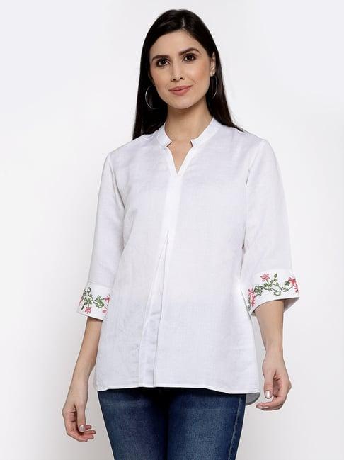 dart studio white linen mandarin collar top